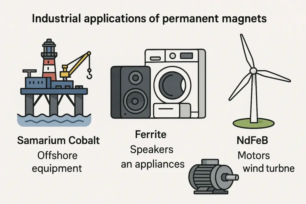 Industrial applications of permanent magnets offshore equipment, speakers, and wind turbines