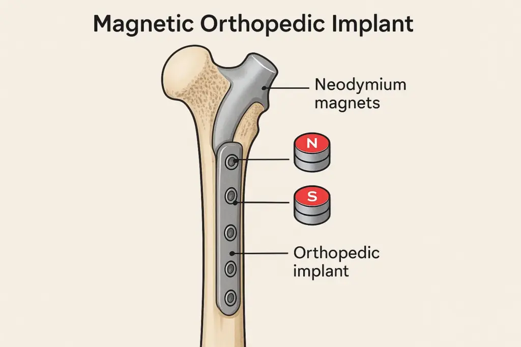 Neodymium magnets used in orthopedic implants to support bone healing