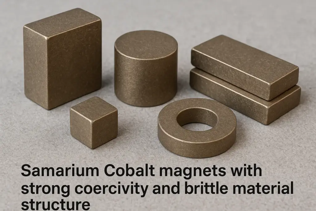 Samarium Cobalt magnets with strong coercivity and brittle material structure
