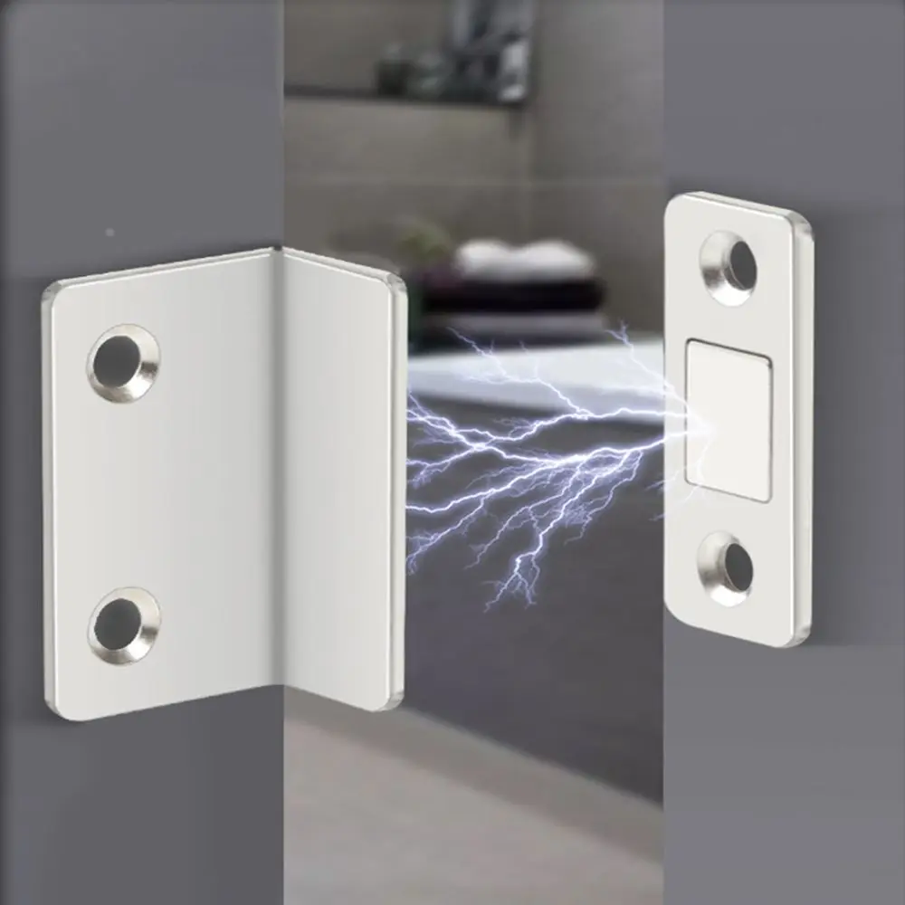 High-quality close-up of a magnetic door catch installed on furniture, highlighting its sleek design.