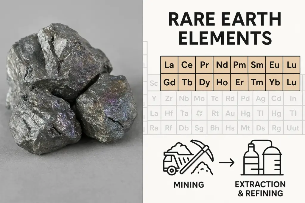 Image of rare earth element minerals or an infographic on their extraction.