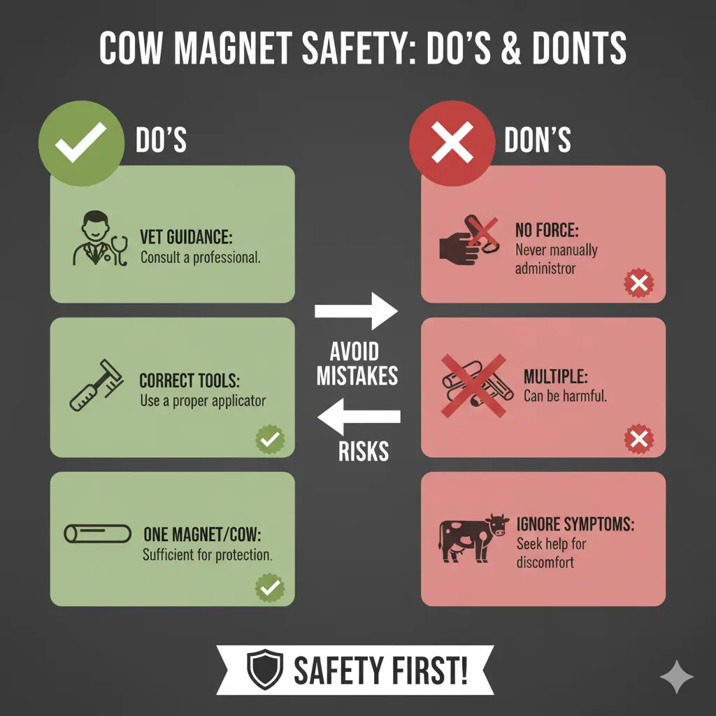 Safety tips for cow magnets Do's and Don'ts to avoid mistakes in hardware disease prevention.
