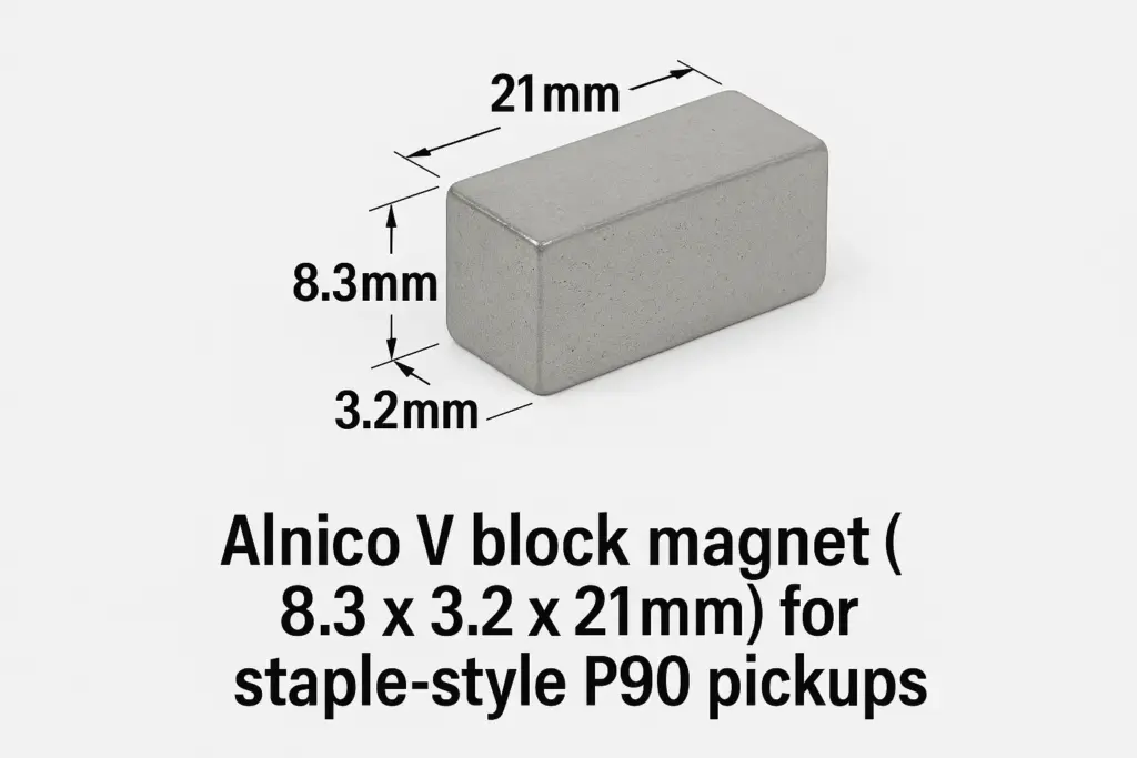 Alnico V block magnet (8.3 x 3.2 x 21mm) for staple-style P90 pickups