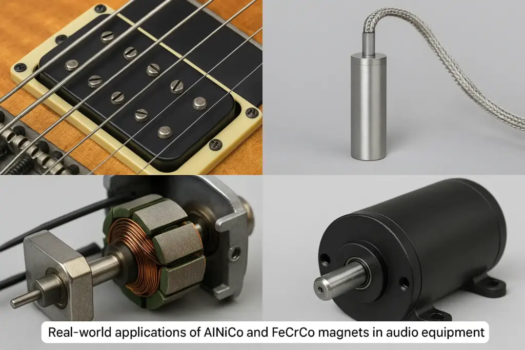 Real-world applications of AlNiCo and FeCrCo magnets in audio equipment, sensors, and motors