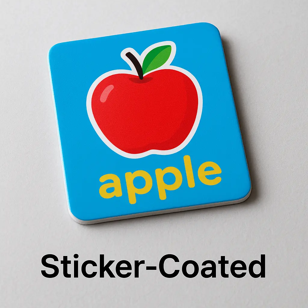 Sticker-coated educational magnet with printed graphics for learning tools