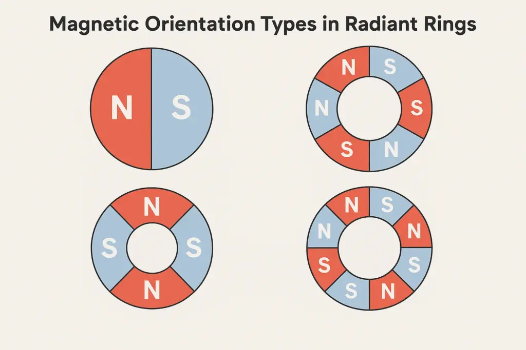 Illustration of multi-pole radial magnetization in ring magnets