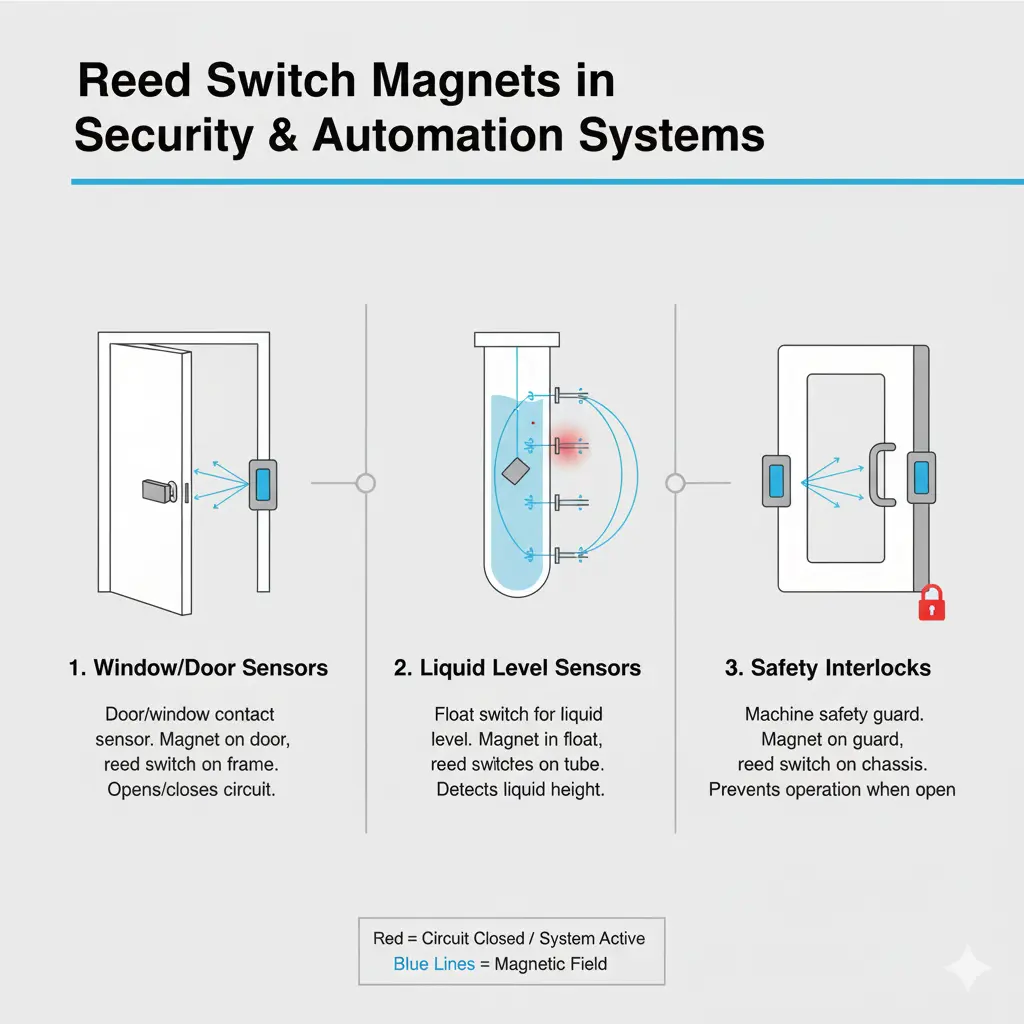Reed switch magnets in security and automation systems