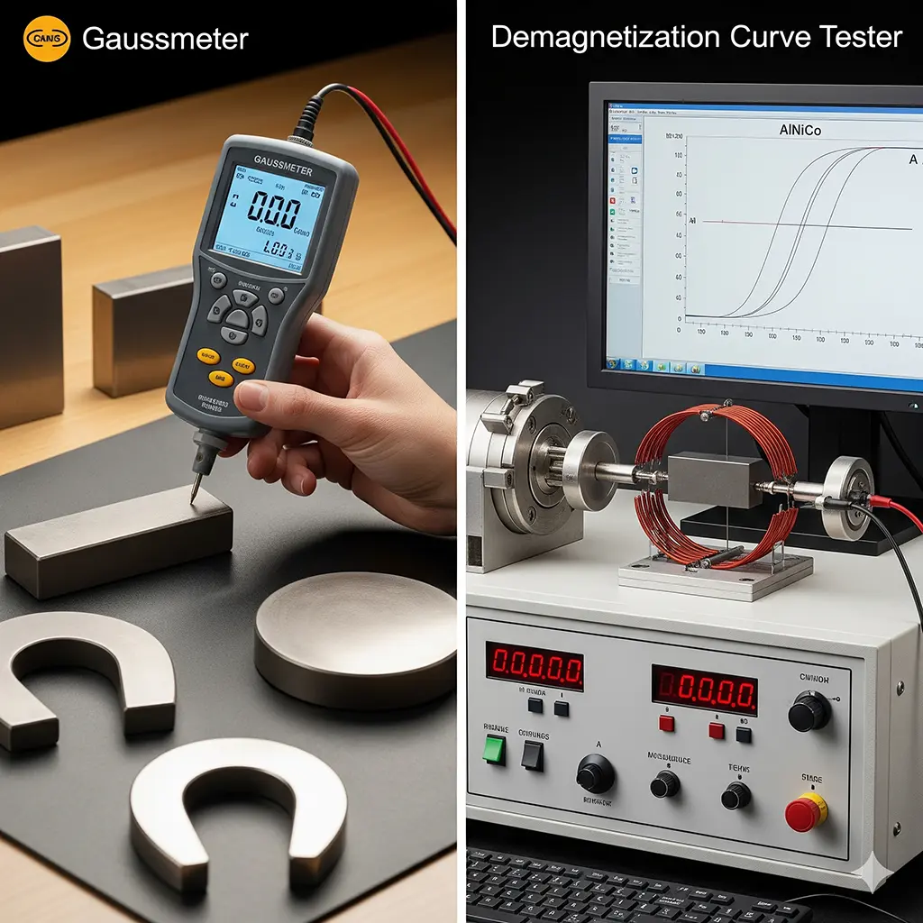 Comparison of Gaussmeter and Demagnetization Curve tester for AlNiCo magnets