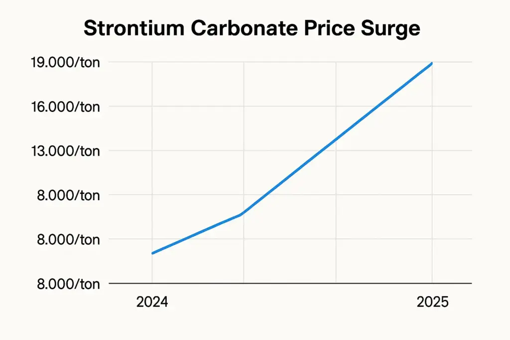 Line chart of strontium carbonate price surge from RMB 8,000ton in 2024 to RMB 19,000ton in 2025